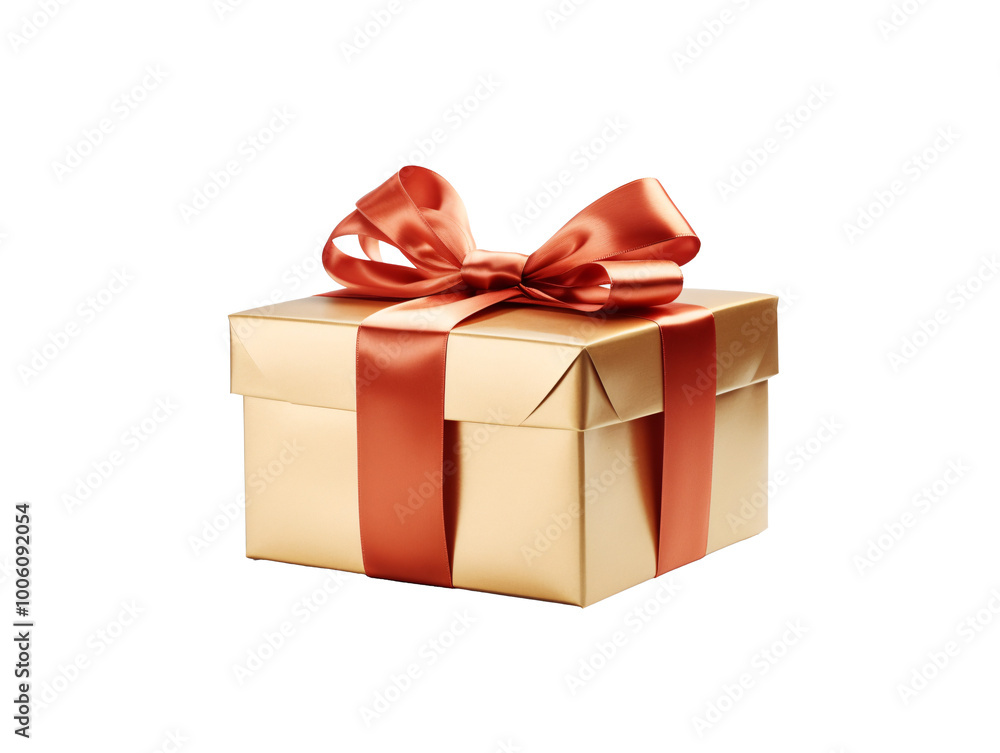 a gold box with a red ribbon a gold box with a red ribbon