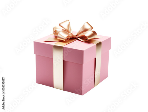 a pink box with a gold ribbon and a bow