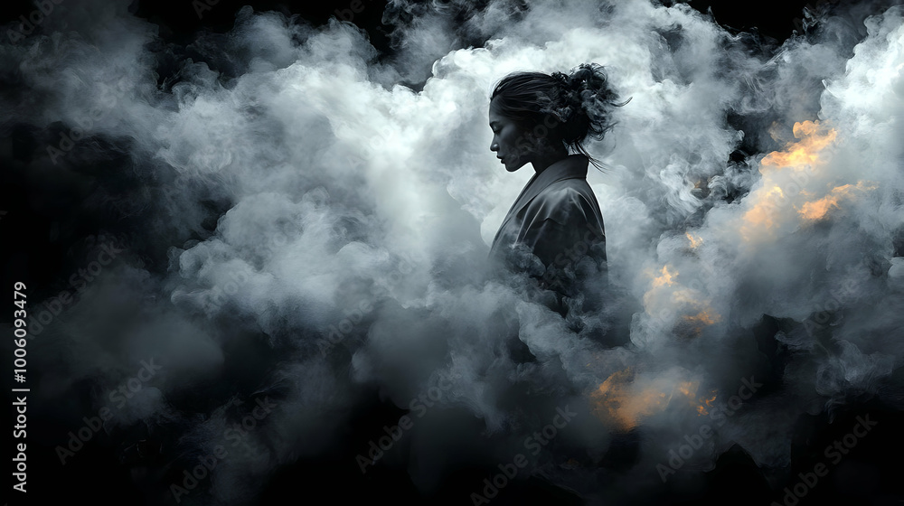 Woman in Smoke and Shadows: A Mystical Portrait Woman in Smoke and Shadows: A Mystical Portrait