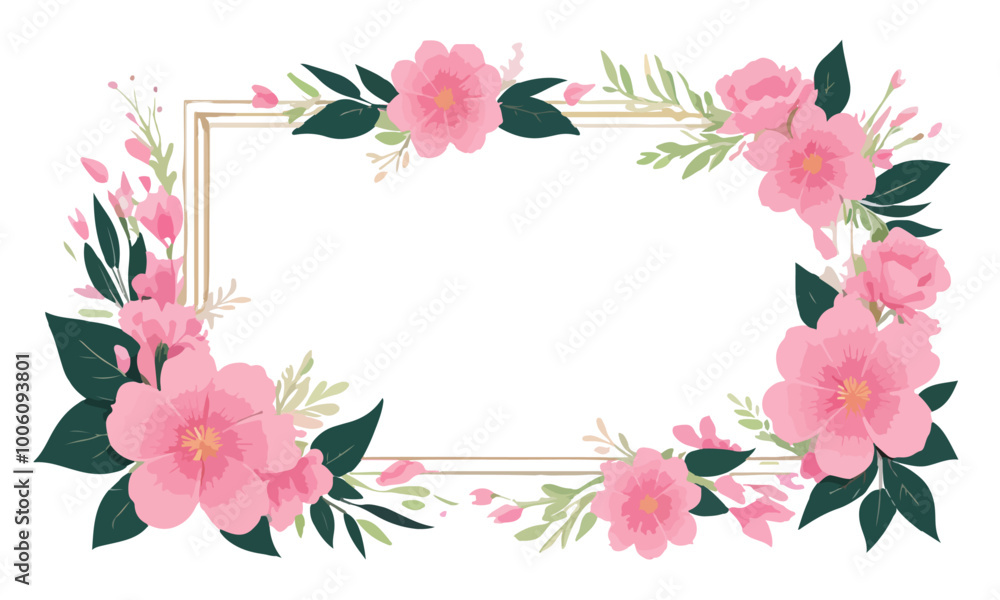 Beautiful pink flowers frame, wedding pink flower frame, vector illustration Beautiful pink flowers frame, wedding pink flower frame, vector illustration