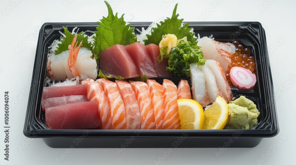 Fresh Sushi Platter with Assorted Fish and Garnishes Fresh Sushi Platter with Assorted Fish and Garnishes