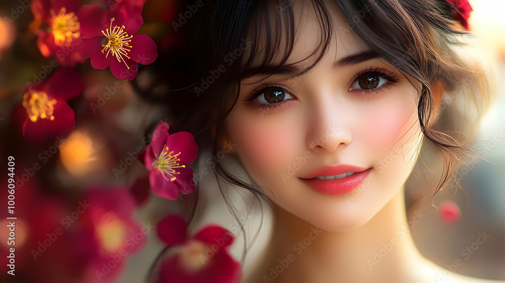 Beautiful Woman With Flowers in Her Hair Beautiful Woman With Flowers in Her Hair