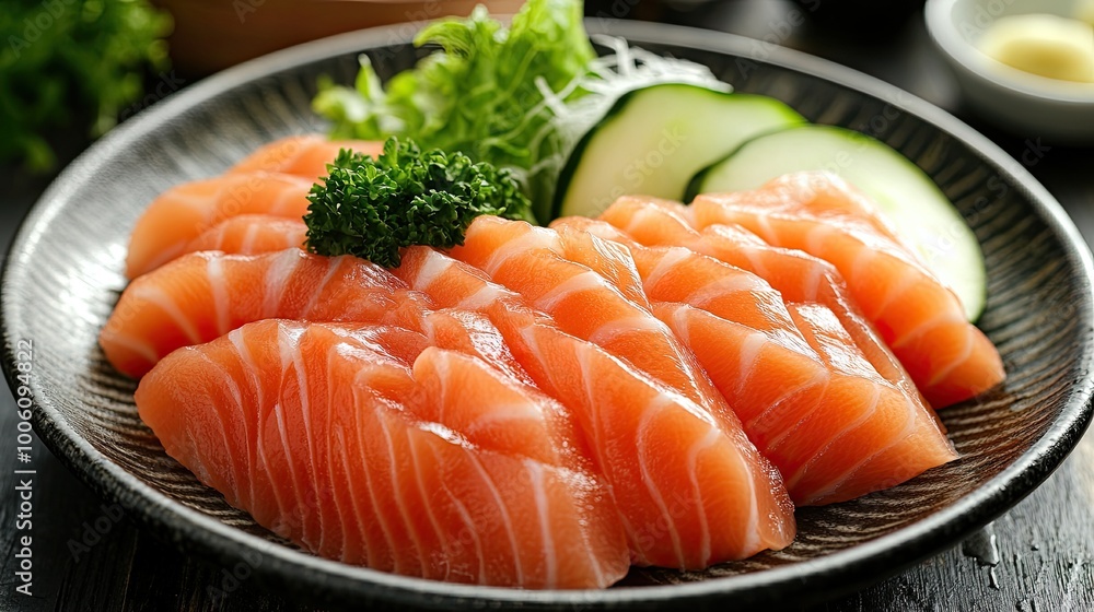 Fresh Slices of Salmon on a Plate Fresh Slices of Salmon on a Plate