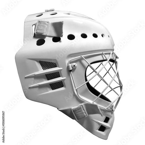 A white hockey mask on white background