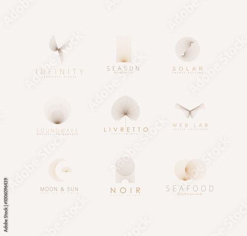 Obraz na płótnie Geometric abstract labels with text and thin lines drawing on light background w salonie