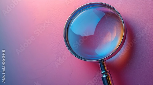 Magnifying glass on a colorful gradient background