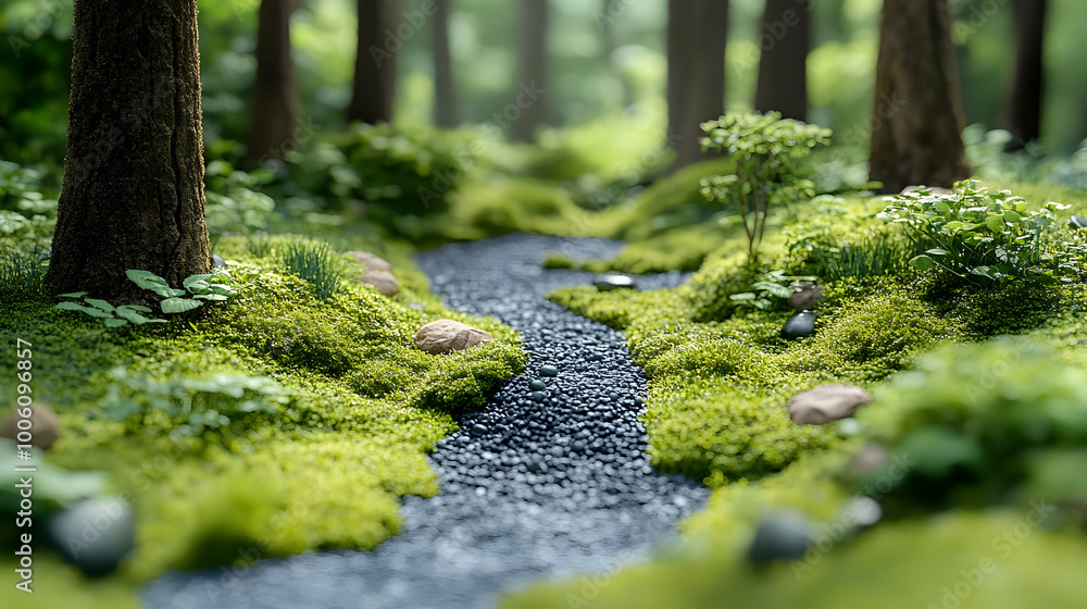 Serene Forest Stream, Lush Greenery, Tranquil Nature Scene Serene Forest Stream, Lush Greenery, Tranquil Nature Scene