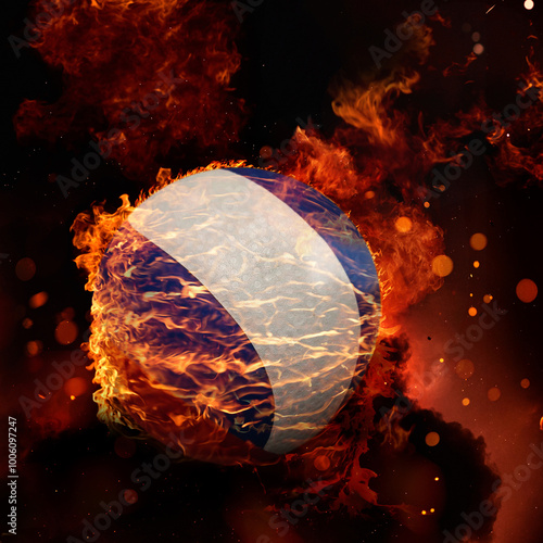 Cuadro en lienzo volleyball with Flames on Dark Background.