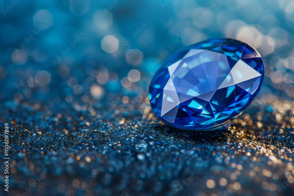 Blue Sapphire gemstone displayed on a striking background highlighting its elegance, shine, and immense value for high-end jewelry collections Blue Sapphire gemstone displayed on a striking background highlighting its elegance, shine, and immense value for high-end jewelry collections