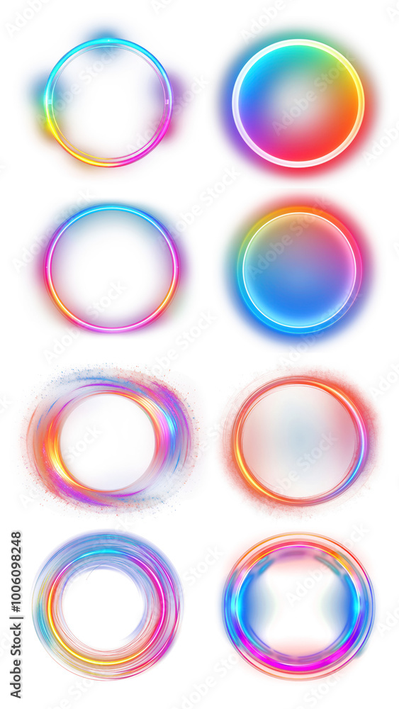 Glowing neon circle frame png cut out set Glowing neon circle frame png cut out set