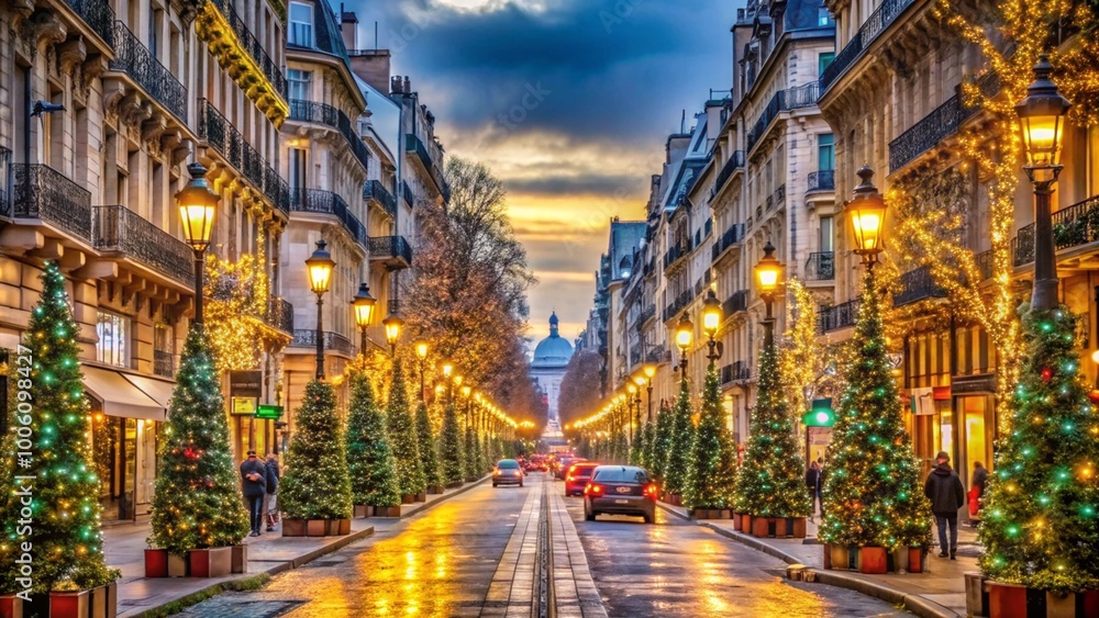 A beautiful European square at Christmas, featuring a large decorated tree, colorful old buildings, and festive streetlights. The mountains in the background add to the cozy, winter holiday atmosphere A beautiful European square at Christmas, featuring a large decorated tree, colorful old buildings, and festive streetlights. The mountains in the background add to the cozy, winter holiday atmosphere