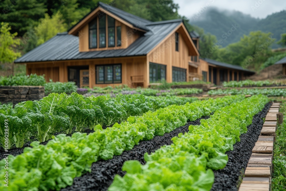 Farmhouse Garden with Green Vegetables Farmhouse Garden with Green Vegetables