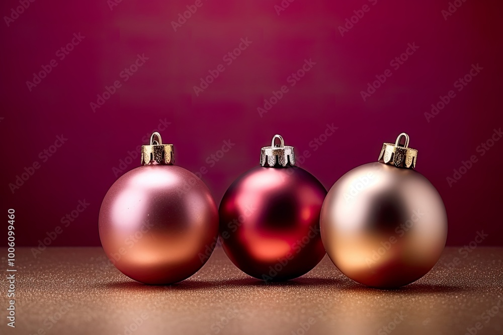 Obraz premium Three Matte Christmas Ornaments on Pink Background