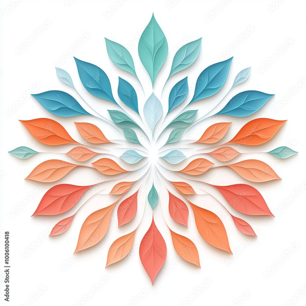 Fototapeta premium Abstract Floral Design with 3D Paper Leaves in Blue and Orange Hues