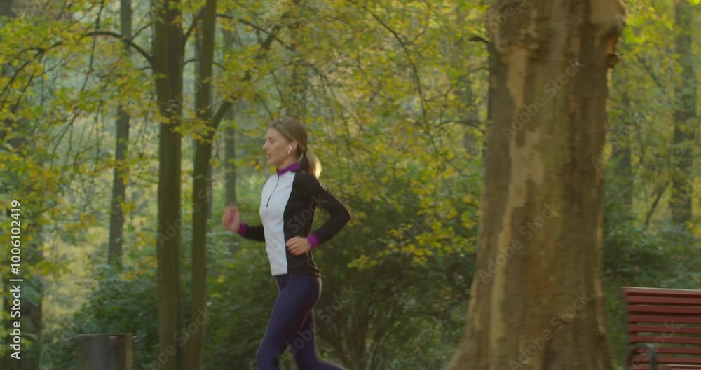 Fitness Girl Runs in the Morning Light in the city park. Fitness Girl Runs in the Morning Light in the city park.