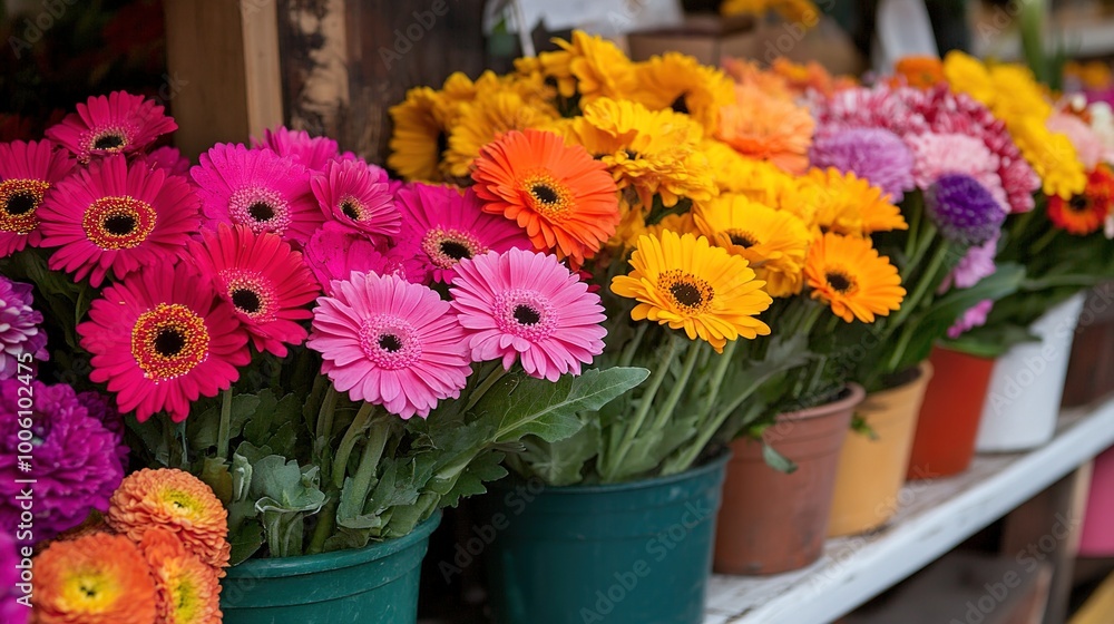 Fototapeta premium Vibrant Flower Display in Pots and Planters
