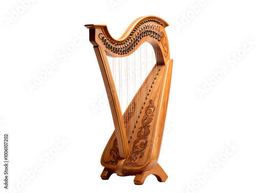 a wooden harp with strings photo