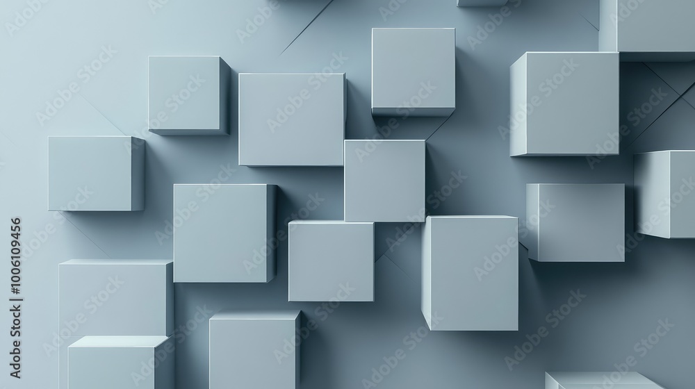 Abstract 3D cubes in shades of gray, suspended in space with subtle shadows, creating a minimalistic, futuristic design. Abstract 3D cubes in shades of gray, suspended in space with subtle shadows, creating a minimalistic, futuristic design.