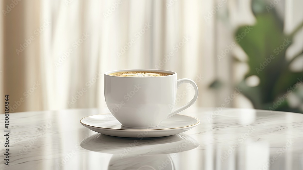 A serene coffee cup on a marble table, inviting relaxation and enjoyment in a cozy setting. A serene coffee cup on a marble table, inviting relaxation and enjoyment in a cozy setting.