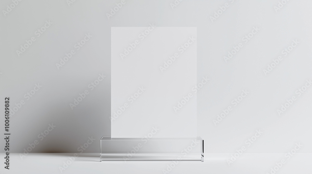 Vertical Poster Mockup On Glass Base In Minimalist Bright Room With Soft Shadows Vertical Poster Mockup On Glass Base In Minimalist Bright Room With Soft Shadows