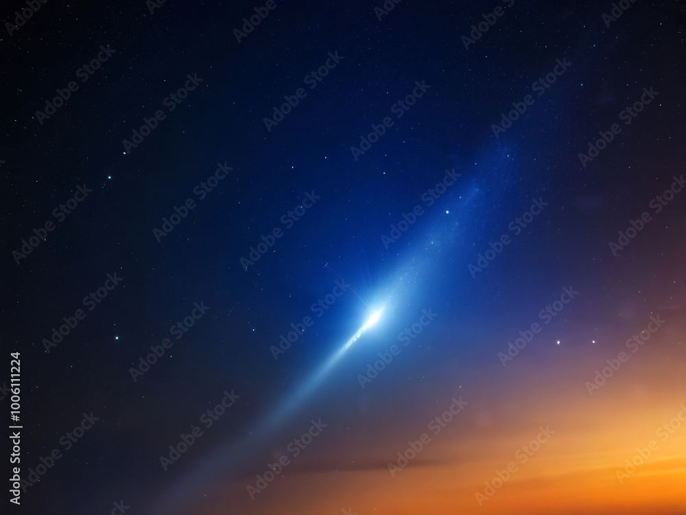 A bright colorful comet in the night sky of the earth. A bright colorful comet in the night sky of the earth.
