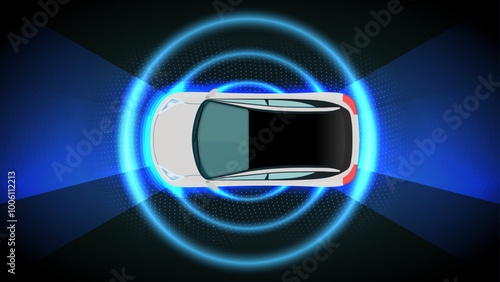 Autonomous Smart Car Vector. Advanced Driver Assistance System (ADAS) with Sensor Radar.