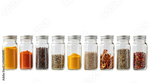 spices in jars on a transparent background