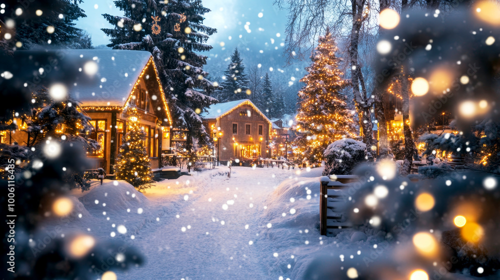 A cozy snowy Christmas village glowing with lights during the festive season of 2025 A cozy snowy Christmas village glowing with lights during the festive season of 2025