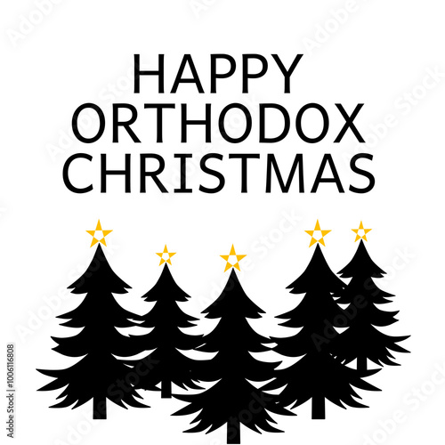 Orthodox Christmas Day. A christmas tree razor, with bold text on a white background. Suitable for commemorating Orthodox Christmas
