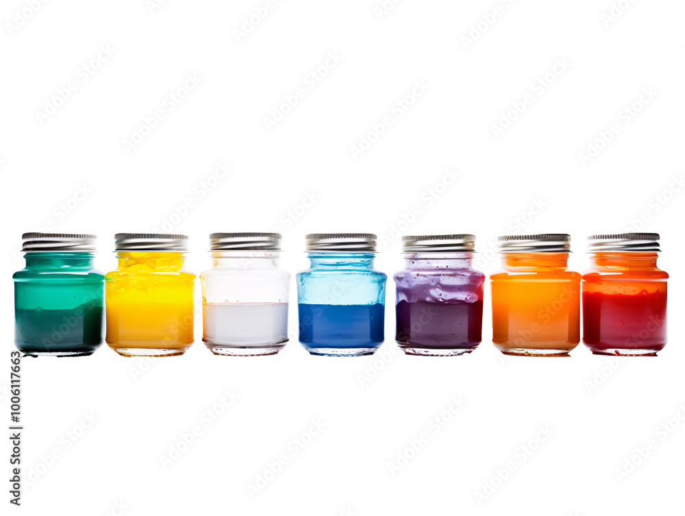 a row of jars with different colors a row of jars with different colors