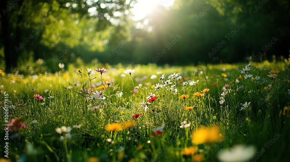 Fototapeta premium Vibrant Wildflower Meadow in Sunlight