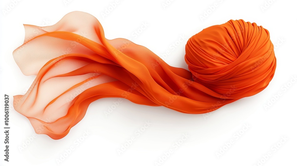 Fototapeta premium Abstract Orange Silk Fabric Swirling On White Background