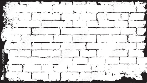 Black and white Brick wall texture. Brick wall background. Vector distressed overlay brick wall old texture. 