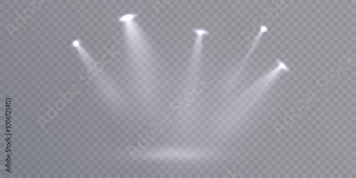Light sources, concert lighting, stage spotlights. Spotlight beam with the effect of bright flickering light. Vector