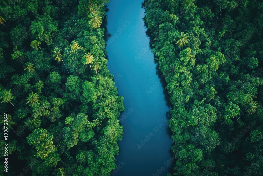 River runs through green forest River runs through green forest
