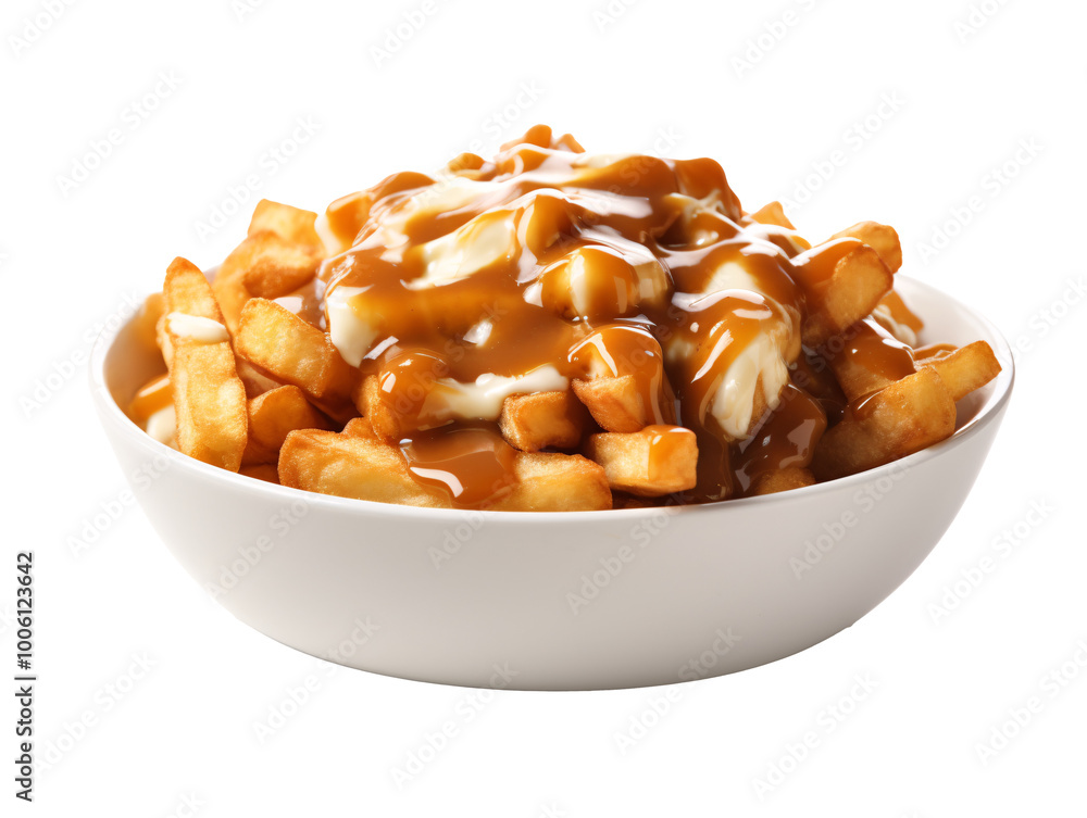 a bowl of poutine with gravy and sauce a bowl of poutine with gravy and sauce