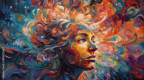 Wallpaper Mural Colorful abstract portrait with vibrant swirls representing creativity. Torontodigital.ca