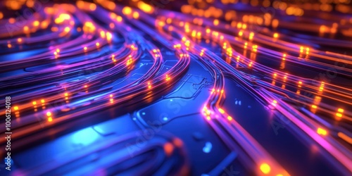 a computer circuit with many colorful lights photo