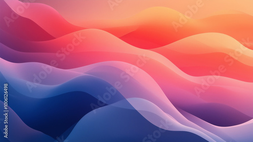 Abstract Gradient Waves in Pink Orange and Blue Sunset Style