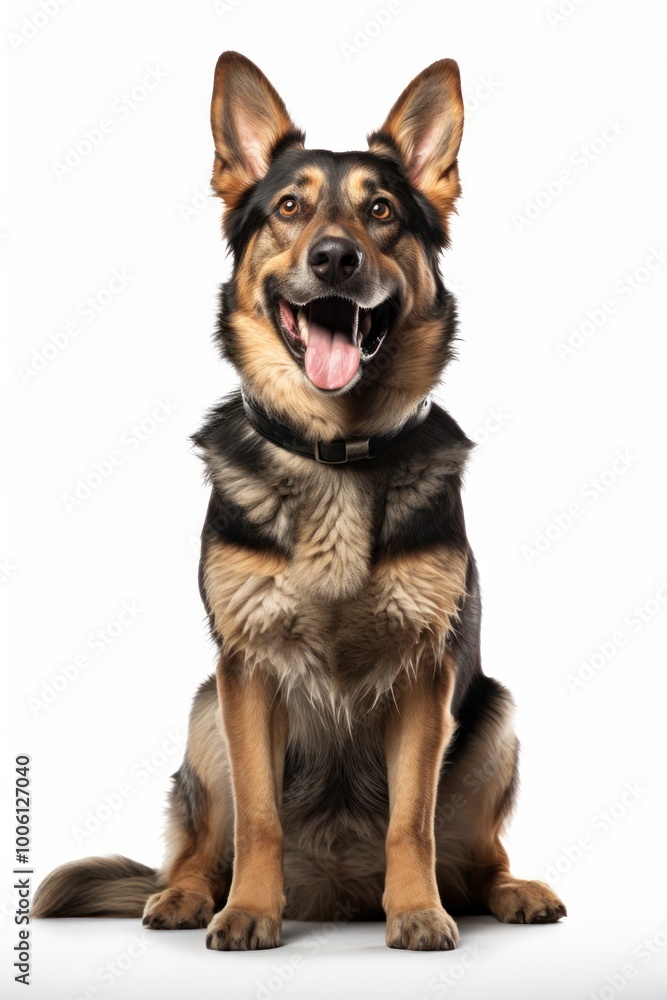 A dog sitting on white background looking at the camera. A dog sitting on white background looking at the camera.