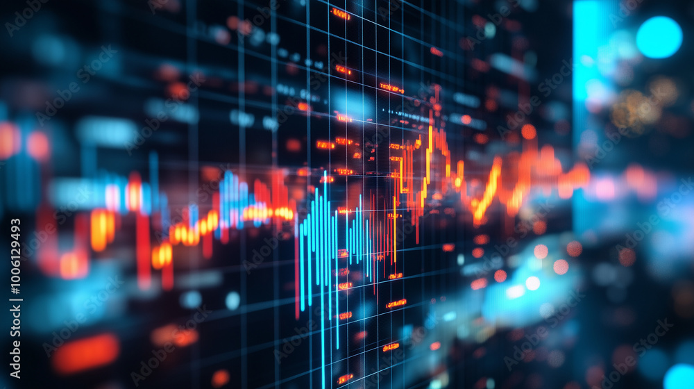Abstract holographic representation of stock market indices and futures contracts interacting dynamically in a global market, symbolizing the complex and interconnected nature of financial transaction Abstract holographic representation of stock market indices and futures contracts interacting dynamically in a global market, symbolizing the complex and interconnected nature of financial transaction