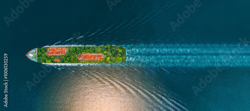 Oil ship with green Leave. green transportation industry eco shipping for sustainable energy saving environmental Oil tanker ship. Red Oil Tanker runing in the ocean sea. petroleum ship
