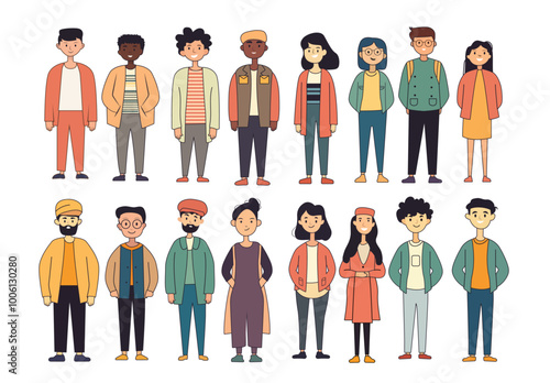 a collection of diverse cartoon people, colorful vector illustration