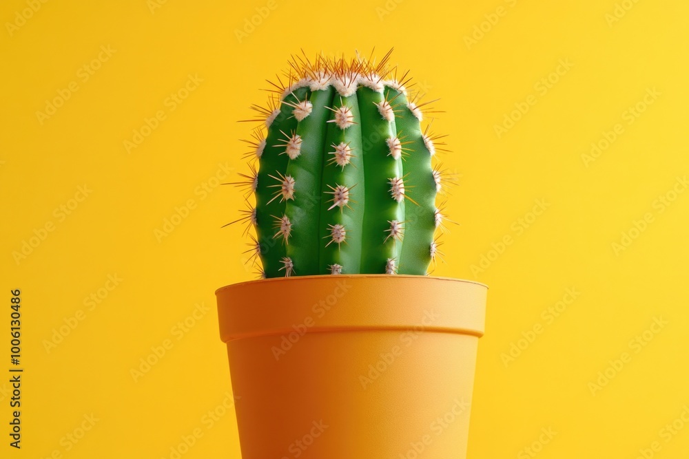 Cactus in Pot on Yellow Background Cactus in Pot on Yellow Background