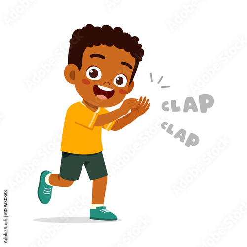 little kid clap hand and feel happy