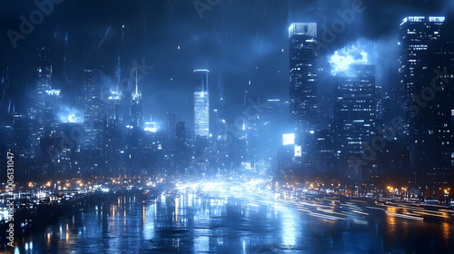 Cityscape Night Rain - Neon Lights Reflect on Wet Streets