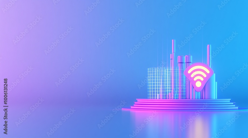 Fototapeta premium Modern digital illustration of a Wi-Fi symbol on a vibrant background, representing connectivity and innovation.