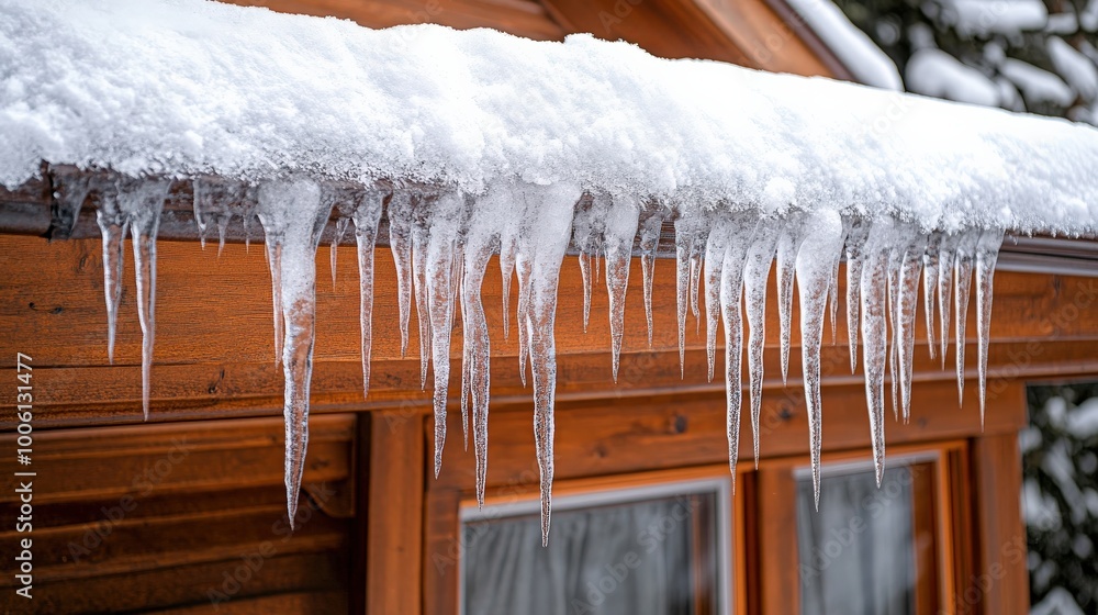 Icicles Hanging from Roof in Winter: Dangerous Cold Weather Hazard Icicles Hanging from Roof in Winter: Dangerous Cold Weather Hazard
