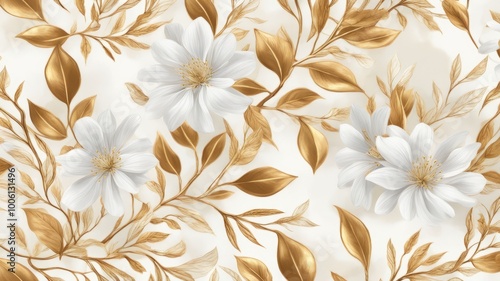 Floral pattern wallpaper with vintage blossom texture