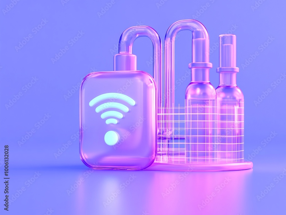 Obraz premium Modern laboratory equipment with wireless signal icon in vibrant colors on a creative background.